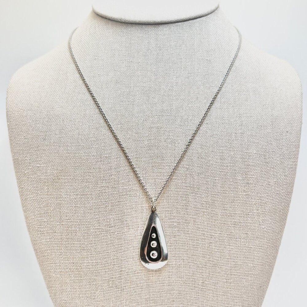 VTG Sterling Silver 925 Teardrop Beaded Design Pendant Necklace Size 18" Length